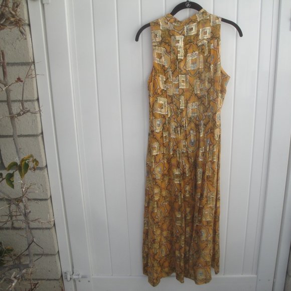 Anthropologie HD Paris Women Goldspun Golden Size 4 Paisley Midi Dress Silk - Picture 4 of 5